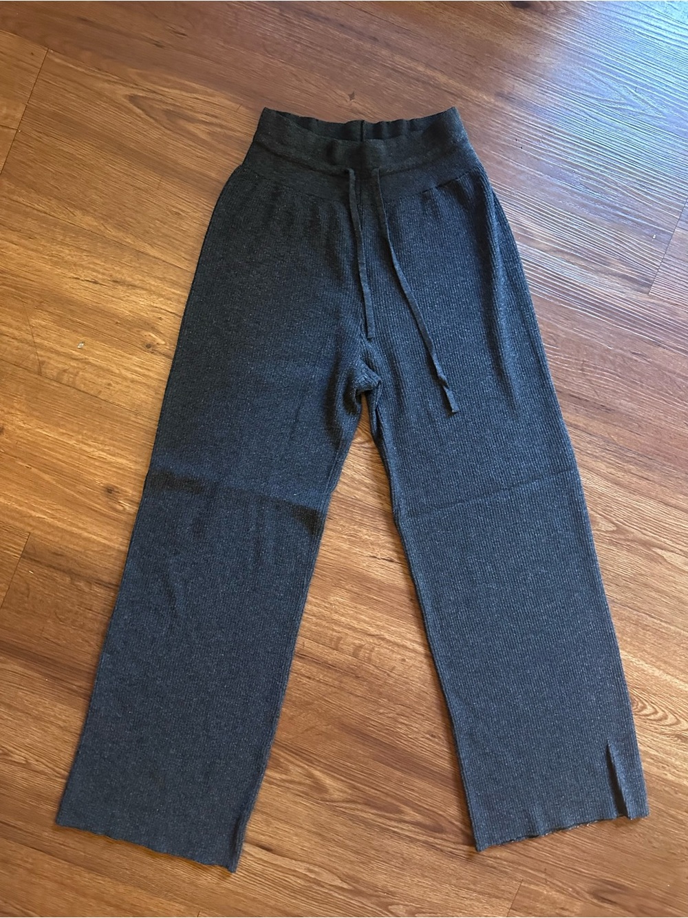 Uniqlo Dark Gray Ribbed Knit Wide-Leg Pants